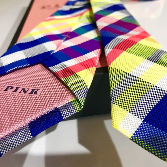 ✨VIBRANT NEON✨🔥🆕💯LVMH AUTHN THOMAS PINK STRIKING BRIGHT NEON GEOMETRIC WOVN TIE🔥 - Picture 12 of 17